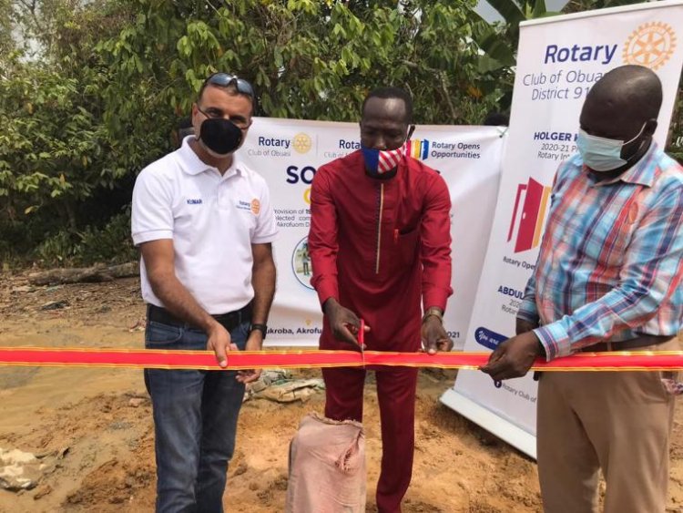 Rotary Club Of Obuasi Cut Sod for 19 Boreholes, Micro Flush Toilets