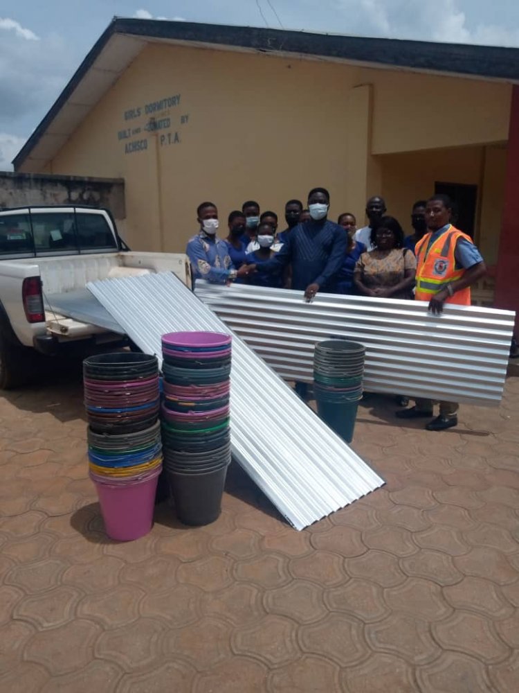 NADMO donate roofing sheets and plastic buckets to Acherensua SHS