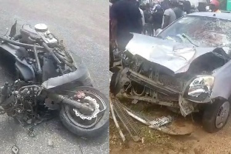 Okada Rider Crashes with Taxi at Akyem Swedru