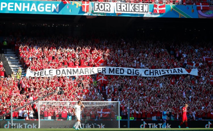 Denmark v Belgium players and fans hold memorial for Eriksen
