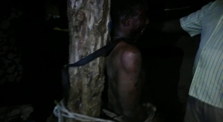 C/R: Alleged Air conditioner thief tied on a tree , nearly lynched by mob at Awutu Breku