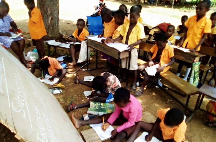 Pupils At Yindure School In the Talensi District Write on Bare Floor