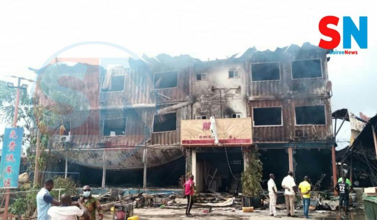 Huge unidentified items lost, as storey building belonging to Chinese nationals burnt into ashes