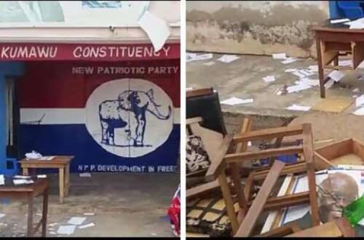 Just In-Tension rock at Sekyere Kumawu NPP Office as Thugs vandalized party properties over Internal Elections Nomination Forms