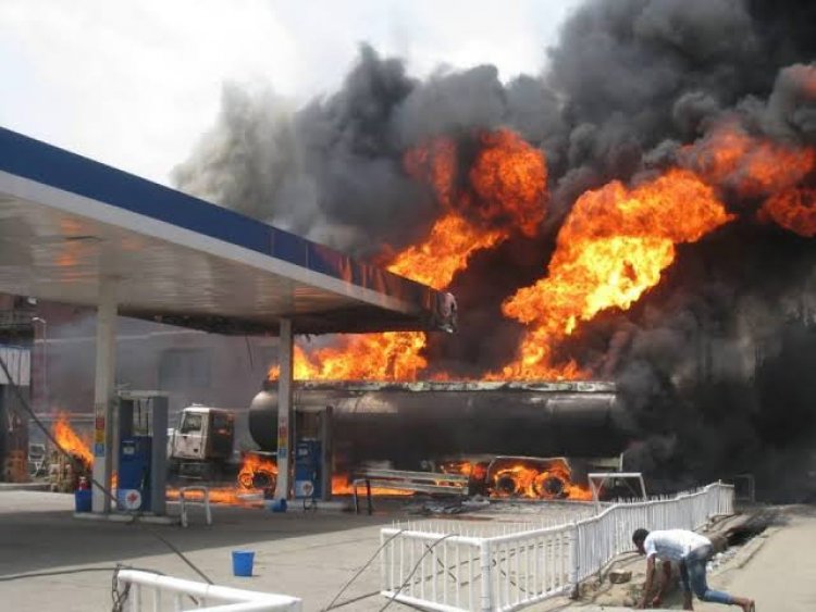 Tanker On Fire At Petrol Station In Lagos State