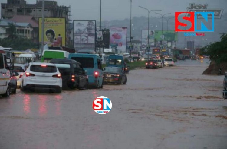 Be cautious on all roads due to the heavy downpour.