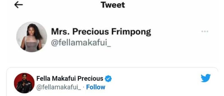 Fella Makafui changes her Twitter name