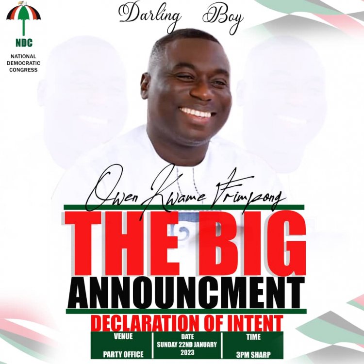 Darling Boy, Kwame Frimpong To Declare His Intention On Sunday 22---To Contest NDC Lower West Parliamentary Slot