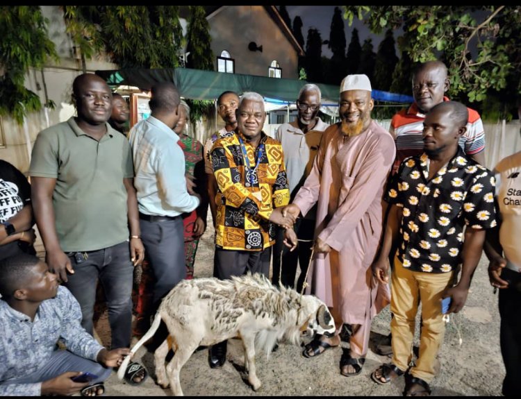Honorable Benjamin Nartey Ayiku Donates Rams and Cash to the Teshie Muslim Community and Observed Eid Prayers at the Teshie Barracks