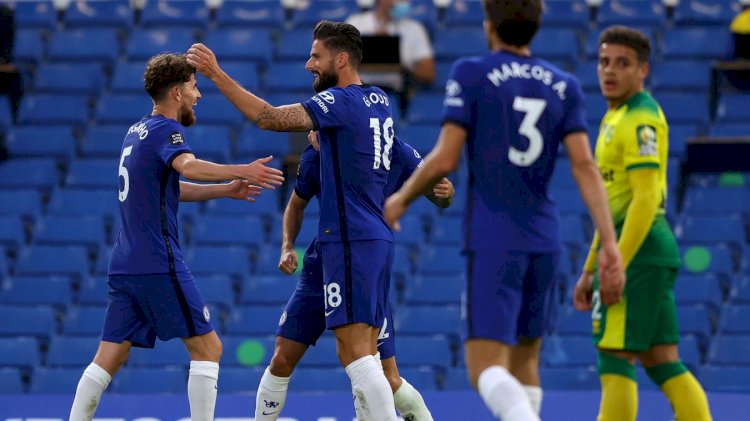 EPL Matchday 36; Giroud's header sprints Chelsea ahead of Foxes; Chelsea 1 - 0 Norwich