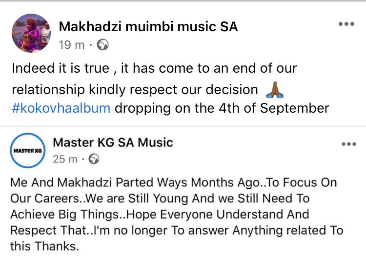 Master Kg’s message and Makhadzi’s confirmation 