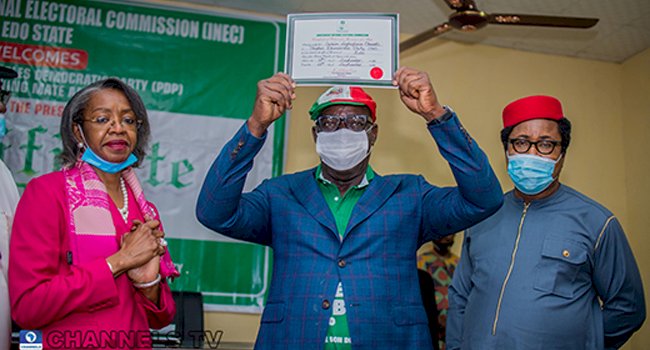 INEC Presents 'Certificate of Return' To Governor Obaseki & His Deputy